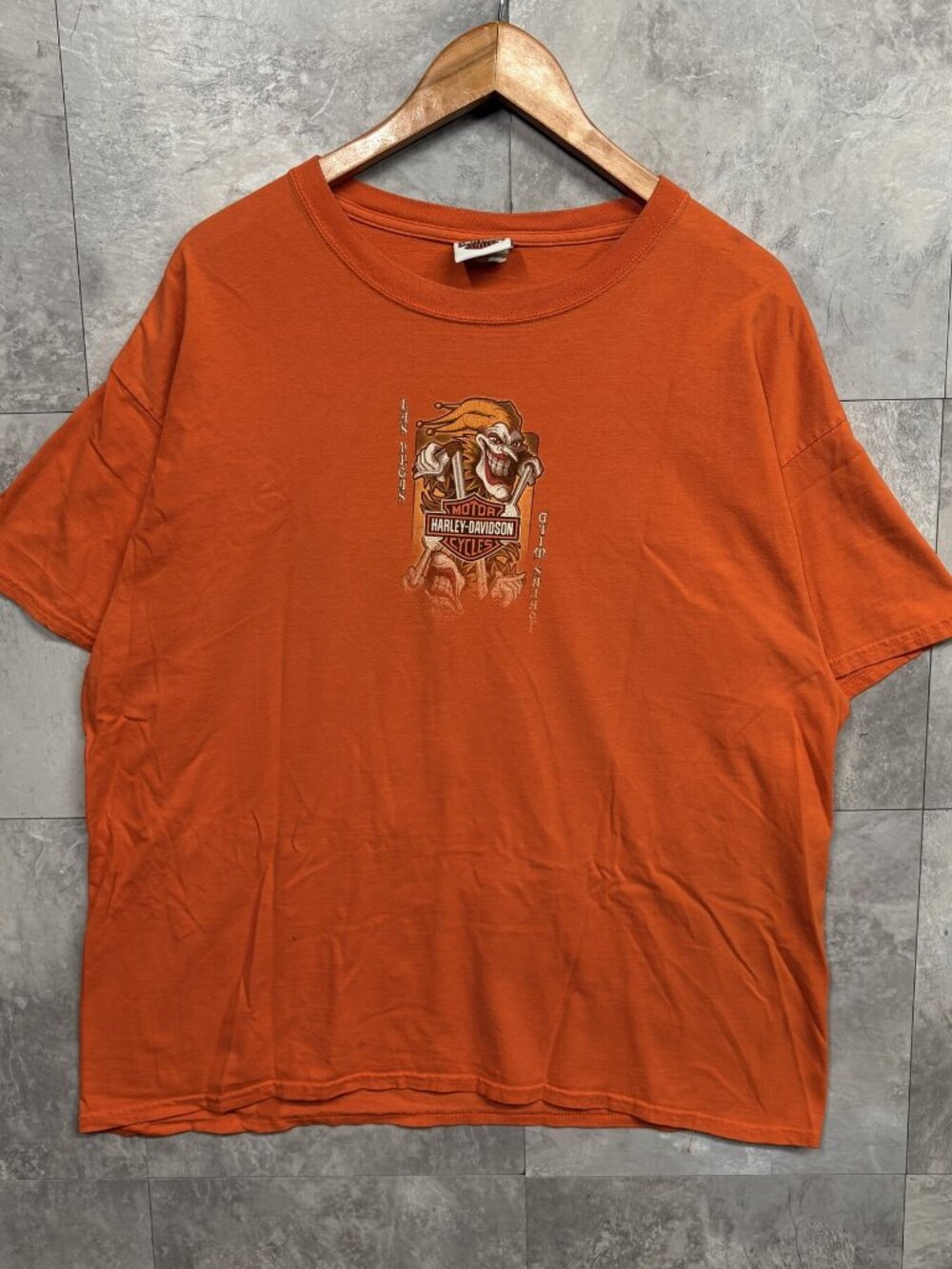 Harley-Davidson Las Vegas T Shirt Men's XL Orange Casino Jester Biker Y2K